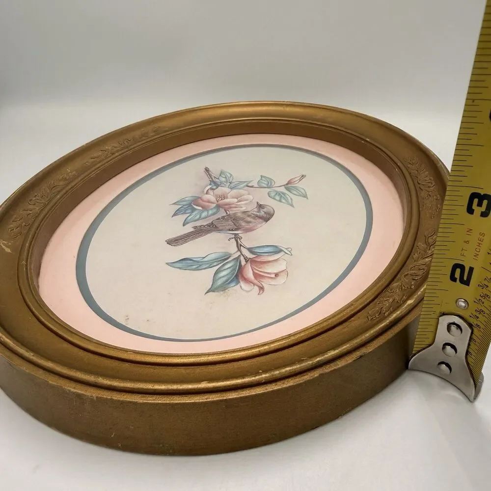 1983 HOMCO Kay Lamb Shannon Bird Magnolia Print Gold Oval Vintage Frame #3254